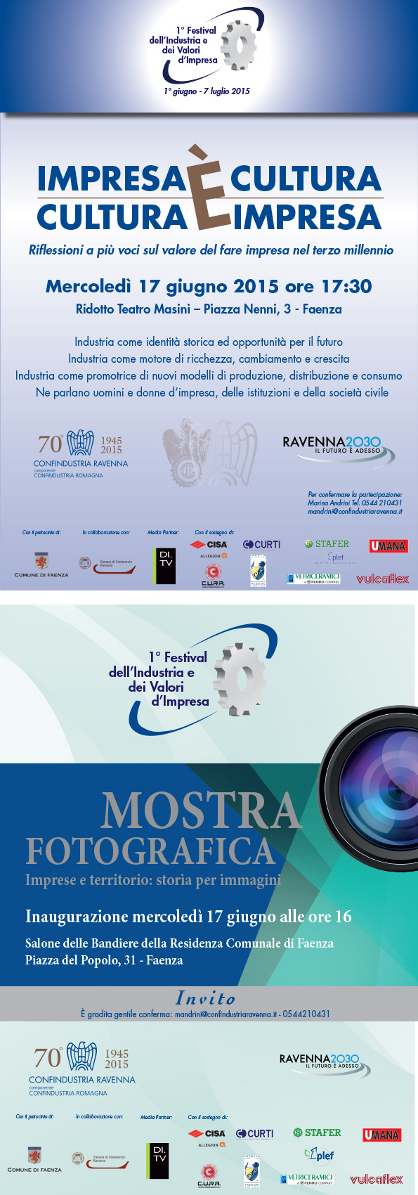 Siamo lieti di annunciare la partecipazione di Faentia Consulting come Premium Partner dell'evento "1° Festival dell'Industria e dei Valori di Impresa", nell'ambito dei festeggiamenti per i 70 anni di Confindustria Ravenna